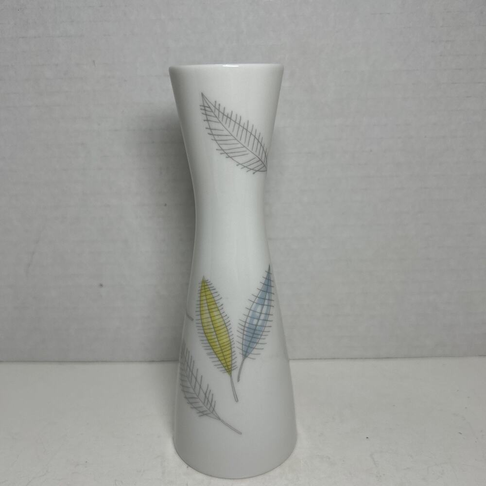 Raymond Loewy 50s Rosenthal Corseted Leaf Form 6.5" Vase Bunte Blatter Design